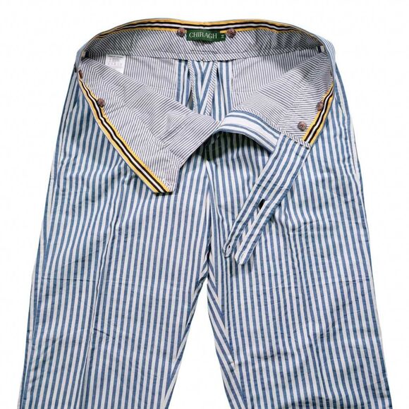 Mens 34 Gurkha Pants Blue White Striped Cotton Flat Front Straight Fit Trousers - Picture 4 of 8